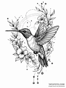 Tattoo sketch, hummingbird, nectar of code, a... - эскиз тату (№1752373315_0, 13.07.2025 02:21) — Tatufoto.com