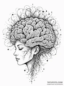 Tattoo sketch, human mind, cosmic connection,... - эскиз тату (№1752373569_0, 13.07.2025 02:26) — Tatufoto.com