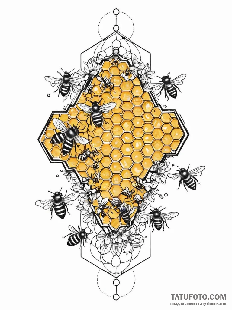 Tattoo sketch, hyper-efficient beehive, a cro... - эскиз тату (№1752373739_0, 13.07.2025 02:28) — Tatufoto.com