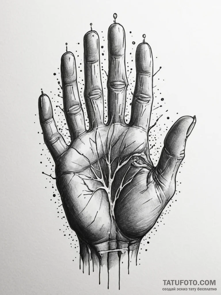 Tattoo sketch, hand of creation, shaping real... - эскиз тату (№1752373823_0, 13.07.2025 02:30) — Tatufoto.com