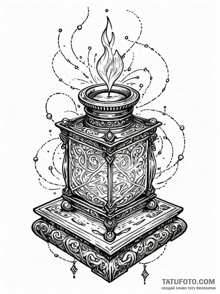 Tattoo sketch, illuminated inkwell, an antiqu... - эскиз тату (№1752374077_0, 13.07.2025 02:34) — Tatufoto.com