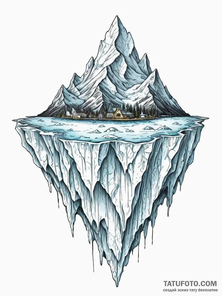 Tattoo sketch, iceberg of information, a mass… — эскиз тату (№1752374245_0, 13.07.2025 02:37) — Tatufoto.com