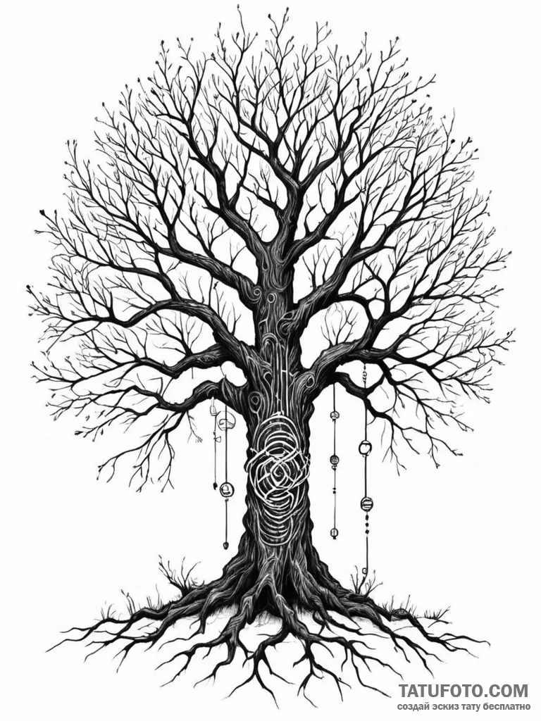 Tattoo sketch, intertwined destinies (tree &... - эскиз тату (№1752374752_0, 13.07.2025 02:45) — Tatufoto.com