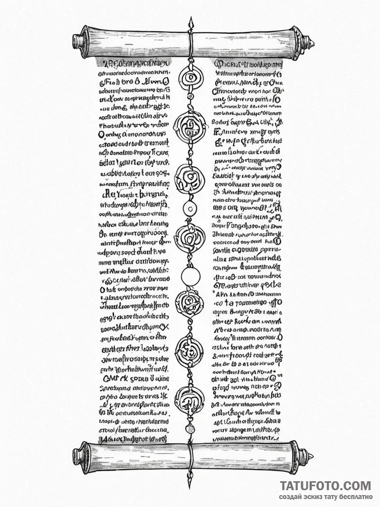 Tattoo sketch, infinite scroll of lore, a sin... - эскиз тату (№1752374837_0, 13.07.2025 02:47) — Tatufoto.com