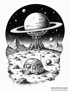Tattoo sketch, isolated ai outpost, a sleek,... - эскиз тату (№1752375344_0, 13.07.2025 02:55) — Tatufoto.com