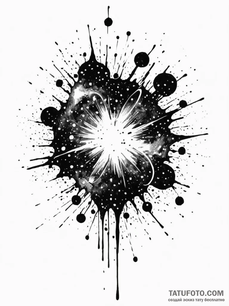 Tattoo sketch, ink splatter cosmos, a dynamic... - эскиз тату (№1752375514_0, 13.07.2025 02:58) — Tatufoto.com