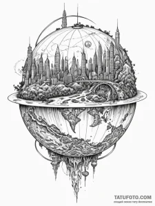 Tattoo sketch, imagined futures globe, a styl... - эскиз тату (№1752375682_0, 13.07.2025 03:01) — Tatufoto.com