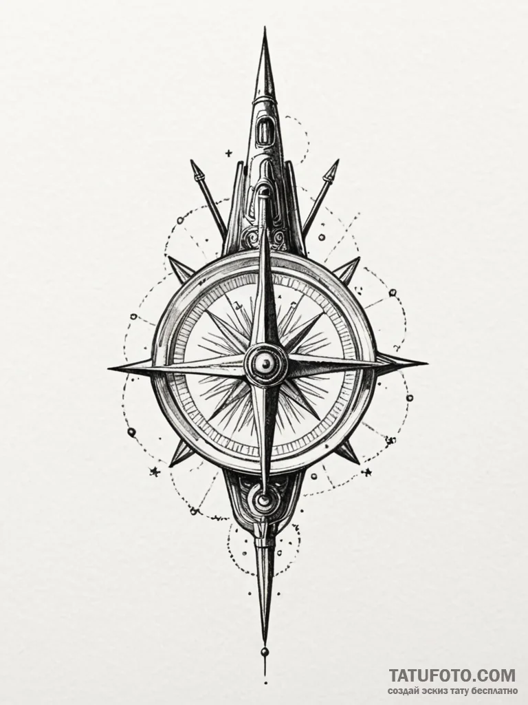 Tattoo sketch, interstellar voyager's compass... - эскиз тату (№1752375938_0, 13.07.2025 03:05) — Tatufoto.com