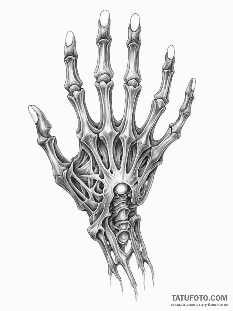 Tattoo sketch, illuminated skeletal hand, a d... - эскиз тату (№1752376022_0, 13.07.2025 03:07) — Tatufoto.com