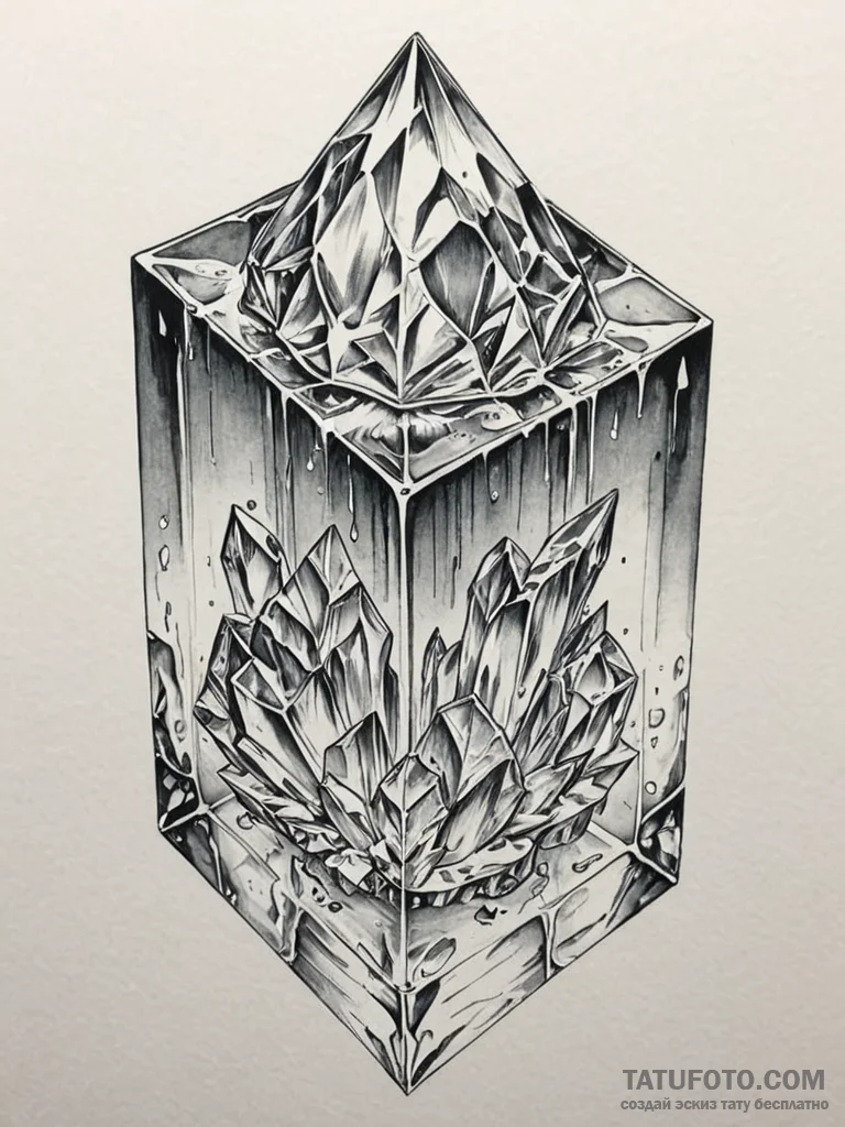 Tattoo sketch, ice-bound data crystal, a larg... - эскиз тату (№1752376359_0, 13.07.2025 03:12) — Tatufoto.com