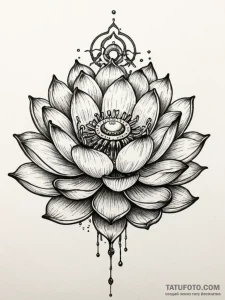 Tattoo sketch, industrial lotus, a serene lot... - эскиз тату (№1752376528_0, 13.07.2025 03:15) — Tatufoto.com