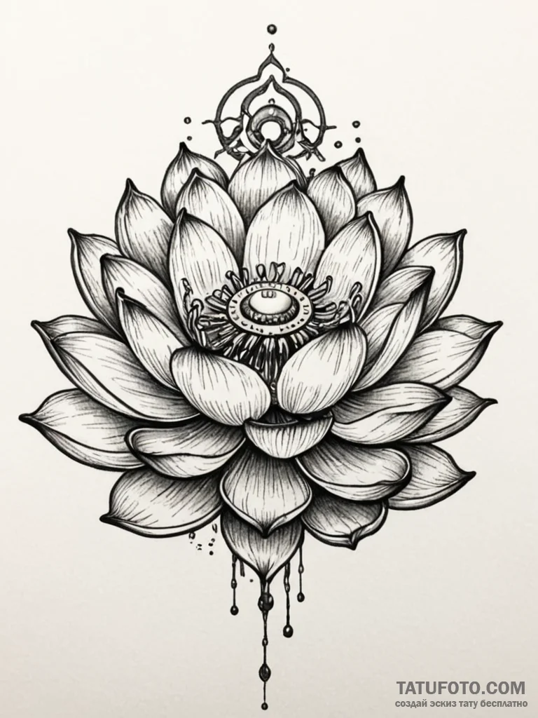 Tattoo sketch, industrial lotus, a serene lot... - эскиз тату (№1752376528_0, 13.07.2025 03:15) — Tatufoto.com