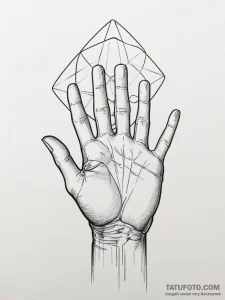 Tattoo sketch, illusionist's hand, holographi... - эскиз тату (№1752376783_0, 13.07.2025 03:19) — Tatufoto.com