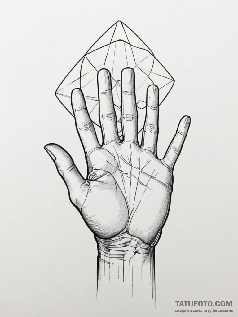 Tattoo sketch, illusionist's hand, holographi... - эскиз тату (№1752376783_0, 13.07.2025 03:19) — Tatufoto.com