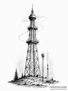 Tattoo sketch, isolated signal tower, a tall,... - эскиз тату (№1752377036_0, 13.07.2025 03:23) — Tatufoto.com