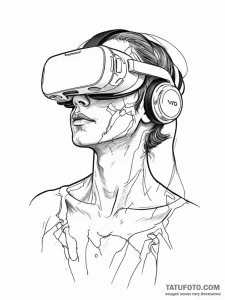 Tattoo sketch, immersive vr headset, real wor... - эскиз тату (№1752377120_0, 13.07.2025 03:25) — Tatufoto.com