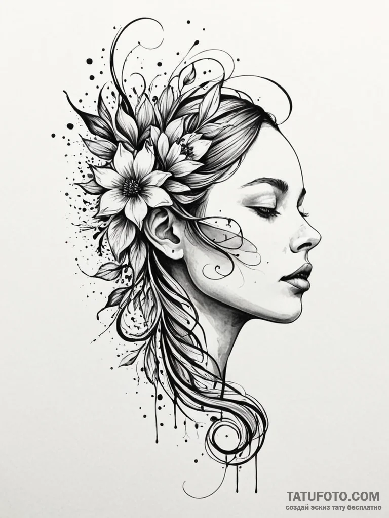 Tattoo sketch, ink blob becoming life, an abs... - эскиз тату (№1752377289_0, 13.07.2025 03:28) — Tatufoto.com