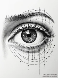 Tattoo sketch, interrogator's gaze, data read... - эскиз тату (№1752377375_0, 13.07.2025 03:29) — Tatufoto.com