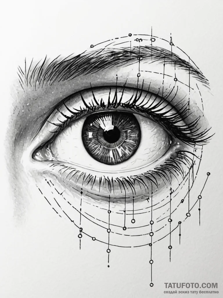 Tattoo sketch, interrogator's gaze, data read... - эскиз тату (№1752377375_0, 13.07.2025 03:29) — Tatufoto.com