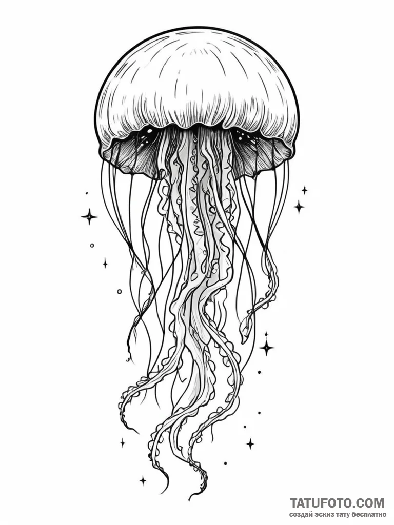 Tattoo sketch, immortal jellyfish, cosmic glo… — эскиз тату (№1752377964_0, 13.07.2025 03:39) — Tatufoto.com
