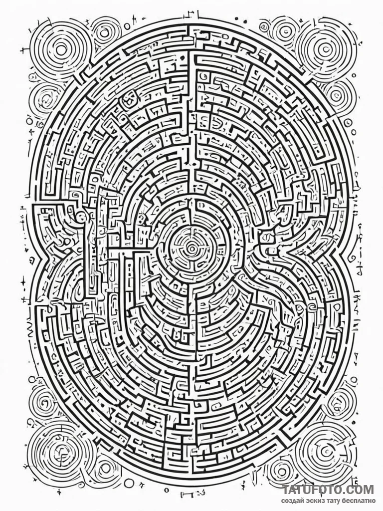 Tattoo sketch, labyrinth of logic, an intrica... - эскиз тату (№1752378473_0, 13.07.2025 03:47) — Tatufoto.com