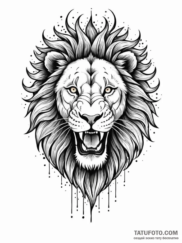 Tattoo sketch, lion's roar, soundwave symmetr... - эскиз тату (№1752379324_0, 13.07.2025 04:02) — Tatufoto.com