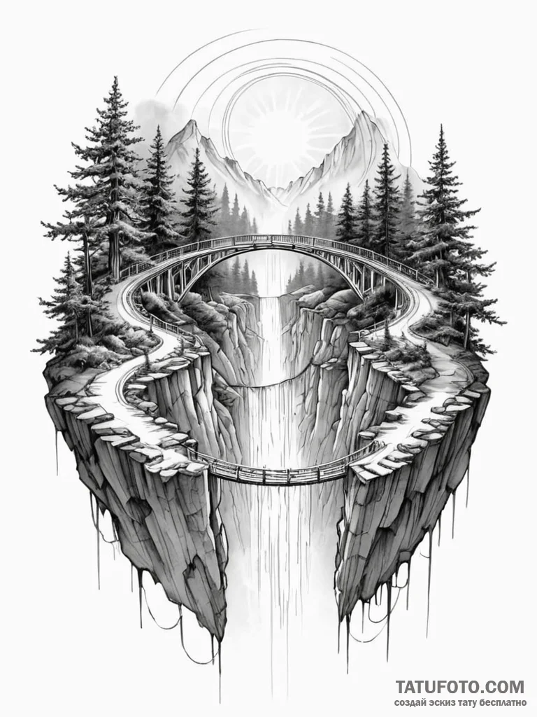 Tattoo sketch, living bridge of light, a grac... - эскиз тату (№1752379407_0, 13.07.2025 04:03) — Tatufoto.com