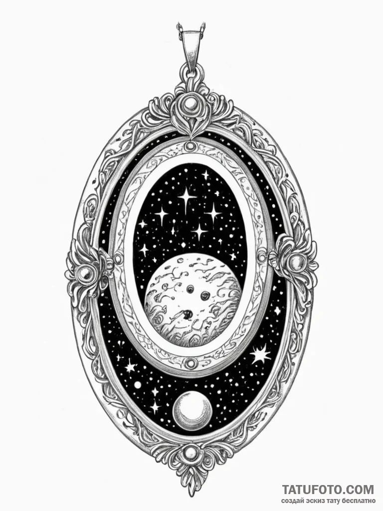 Tattoo sketch, locket of cosmic memory, an el… — эскиз тату (№1752379833_0, 13.07.2025 04:10) — Tatufoto.com
