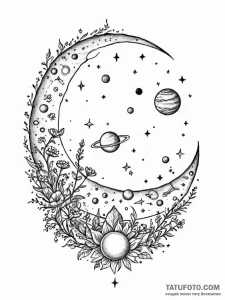 Tattoo sketch, cosmic gardener: a figure tend... - эскиз тату (№1752380338_0, 13.07.2025 04:18) — Tatufoto.com