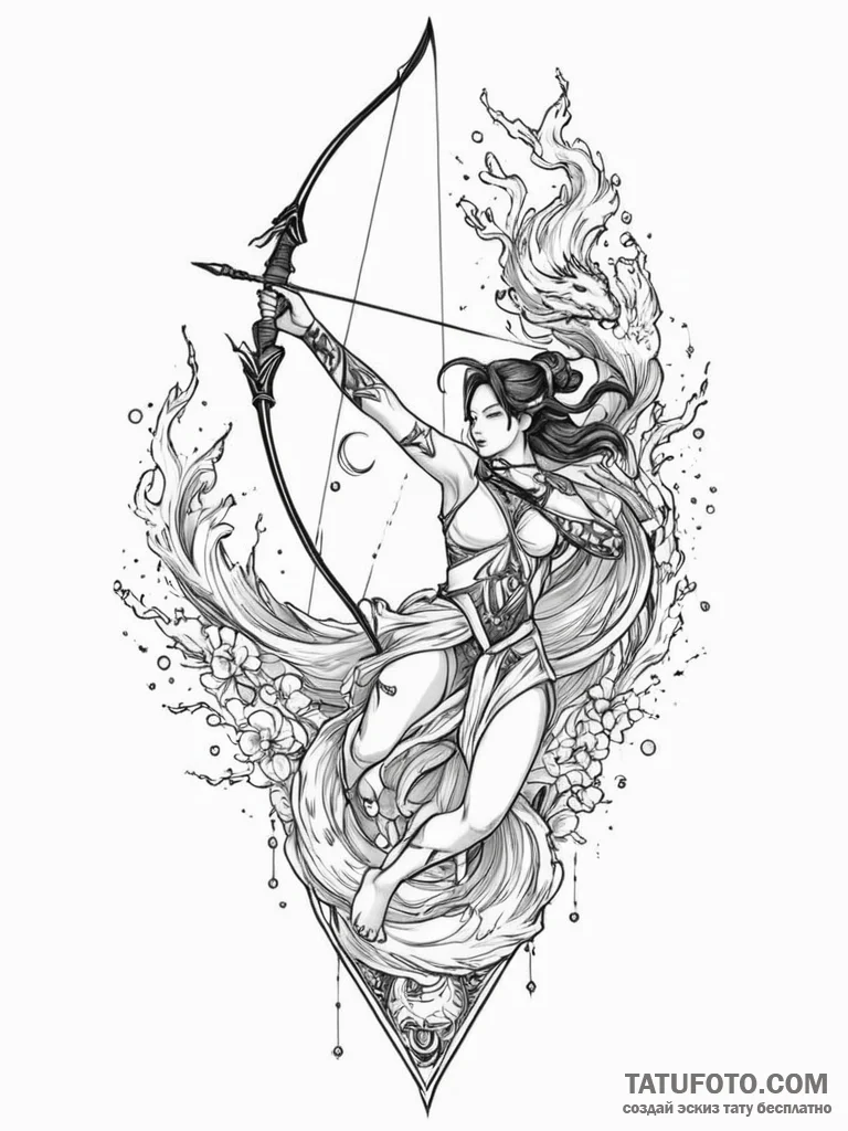 Tattoo sketch, zenith archer, cosmic arrow, a... - эскиз тату (№1752380423_0, 13.07.2025 04:20) — Tatufoto.com