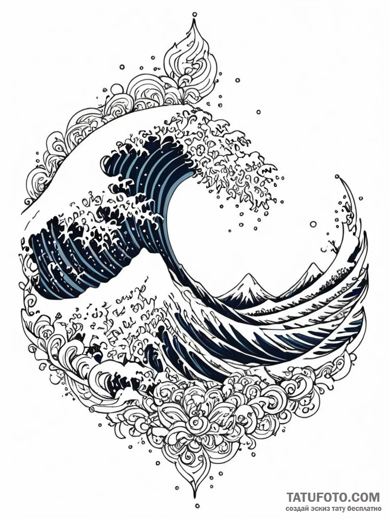 Tattoo sketch, pixelated ocean wave, a powerf… — эскиз тату (№1752380677_0, 13.07.2025 04:24) — Tatufoto.com