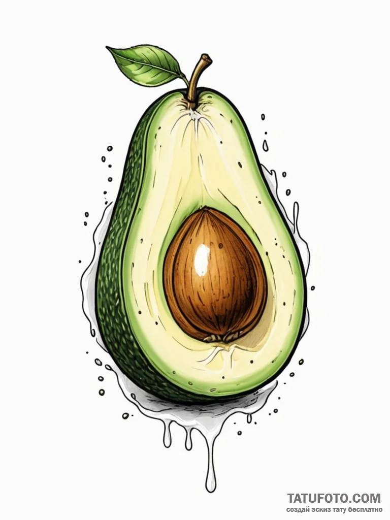 Tattoo sketch, an avocado sliced open to reve... - эскиз тату (№1752380847_0, 13.07.2025 04:27) — Tatufoto.com