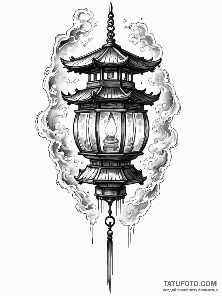 Tattoo sketch, yōkai's lantern, glitching lig... - эскиз тату (№1752381016_0, 13.07.2025 04:30) — Tatufoto.com