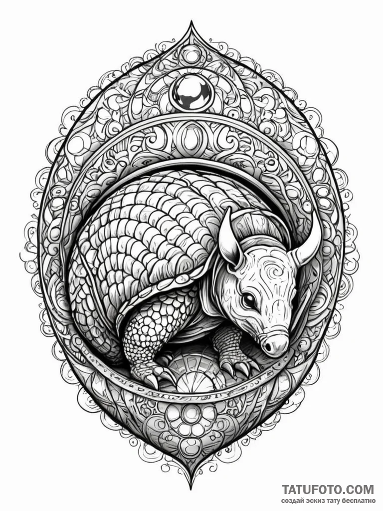 Tattoo sketch, an armadillo curled up, but it... - эскиз тату (№1752381271_0, 13.07.2025 04:34) — Tatufoto.com