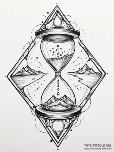 Tattoo sketch, burning hourglass, with sand m... - эскиз тату (№1752381355_0, 13.07.2025 04:35) — Tatufoto.com