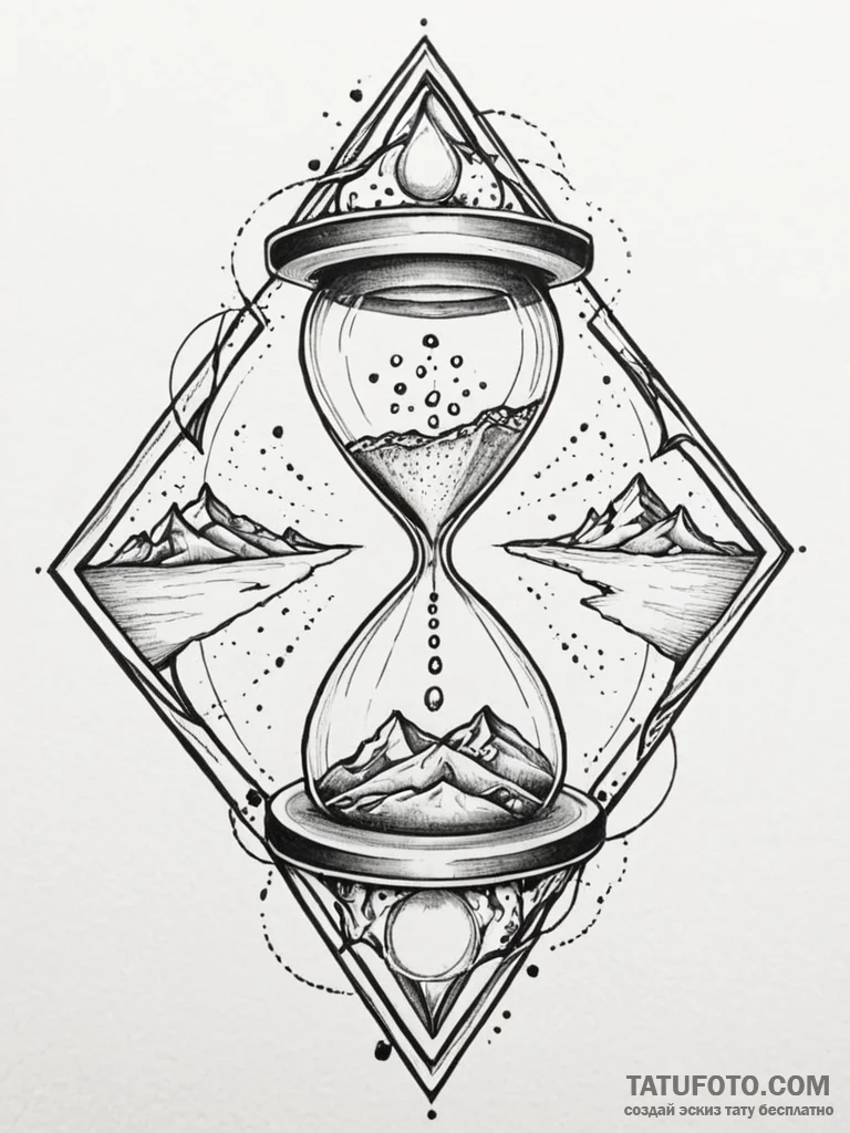 Tattoo sketch, burning hourglass, with sand m... - эскиз тату (№1752381355_0, 13.07.2025 04:35) — Tatufoto.com