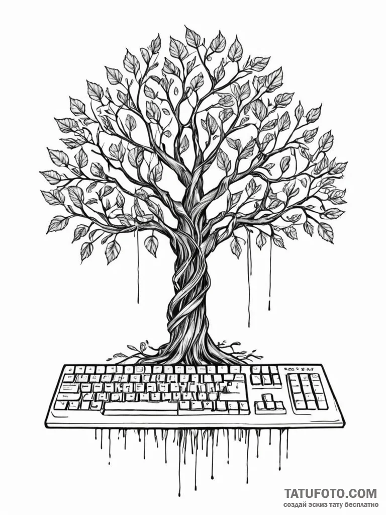 Tattoo sketch, keyboard tree, a small, delica... - эскиз тату (№1752381439_0, 13.07.2025 04:37) — Tatufoto.com