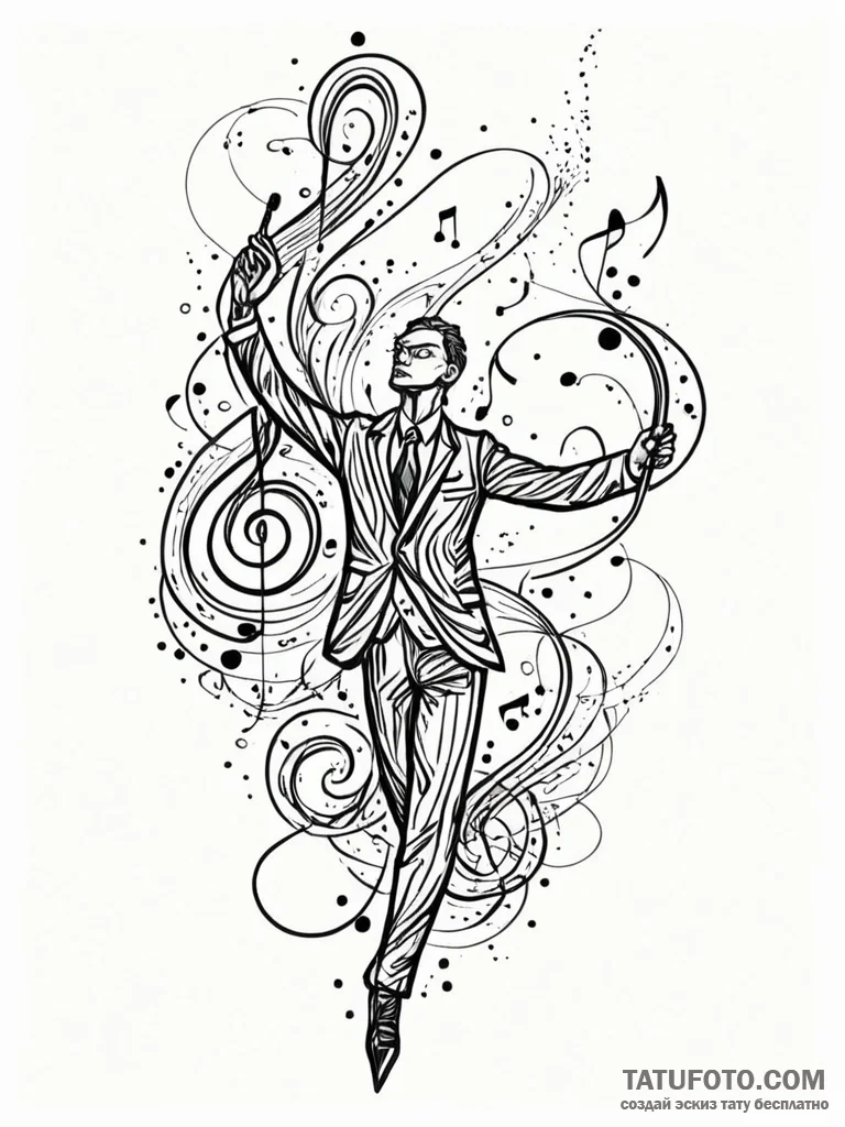Tattoo sketch, orchestral conductor, energy b... - эскиз тату (№1752381780_0, 13.07.2025 04:43) — Tatufoto.com