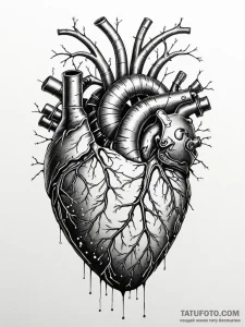 Tattoo sketch, transhuman heart, growing circ... - эскиз тату (№1752382037_0, 13.07.2025 04:47) — Tatufoto.com