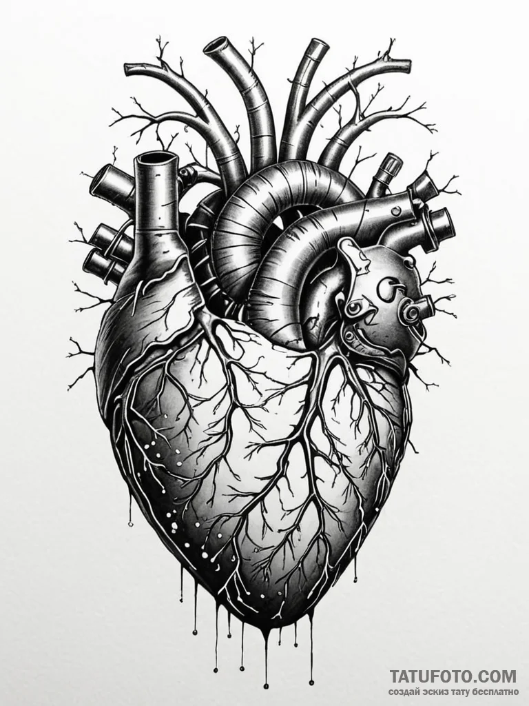 Tattoo sketch, transhuman heart, growing circ... - эскиз тату (№1752382037_0, 13.07.2025 04:47) — Tatufoto.com