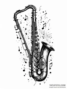 Tattoo sketch, jazz saxophone, cosmic notes,... - эскиз тату (№1752382632_0, 13.07.2025 04:57) — Tatufoto.com
