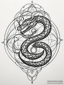Tattoo sketch, serpent of quantum wisdom, a s... - эскиз тату (№1752382718_0, 13.07.2025 04:58) — Tatufoto.com