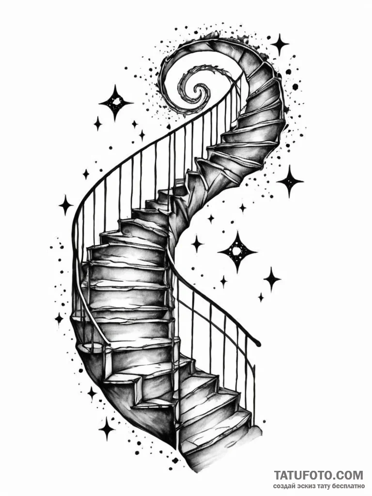 Tattoo sketch, spiral galaxy staircase, a gra... - эскиз тату (№1752382800_0, 13.07.2025 05:00) — Tatufoto.com