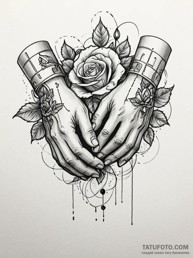 Tattoo sketch, virtual reality handshake, two... - эскиз тату (№1752382885_0, 13.07.2025 05:01) — Tatufoto.com