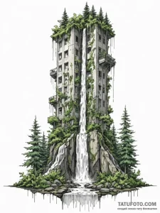 Tattoo sketch, eco-reclaimed skyscraper, a ma... - эскиз тату (№1752383229_0, 13.07.2025 05:07) — Tatufoto.com