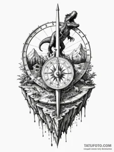 Tattoo sketch, sundial of shifting eras, an a... - эскиз тату (№1752383399_0, 13.07.2025 05:09) — Tatufoto.com