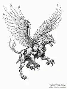 Tattoo sketch, guardian gryphon, cybernetic w... - эскиз тату (№1752383485_0, 13.07.2025 05:11) — Tatufoto.com