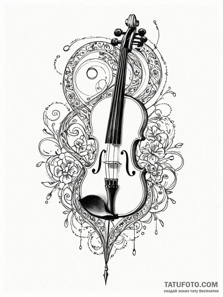 Tattoo sketch, virtuoso's bow, light string,... - эскиз тату (№1752383825_0, 13.07.2025 05:17) — Tatufoto.com