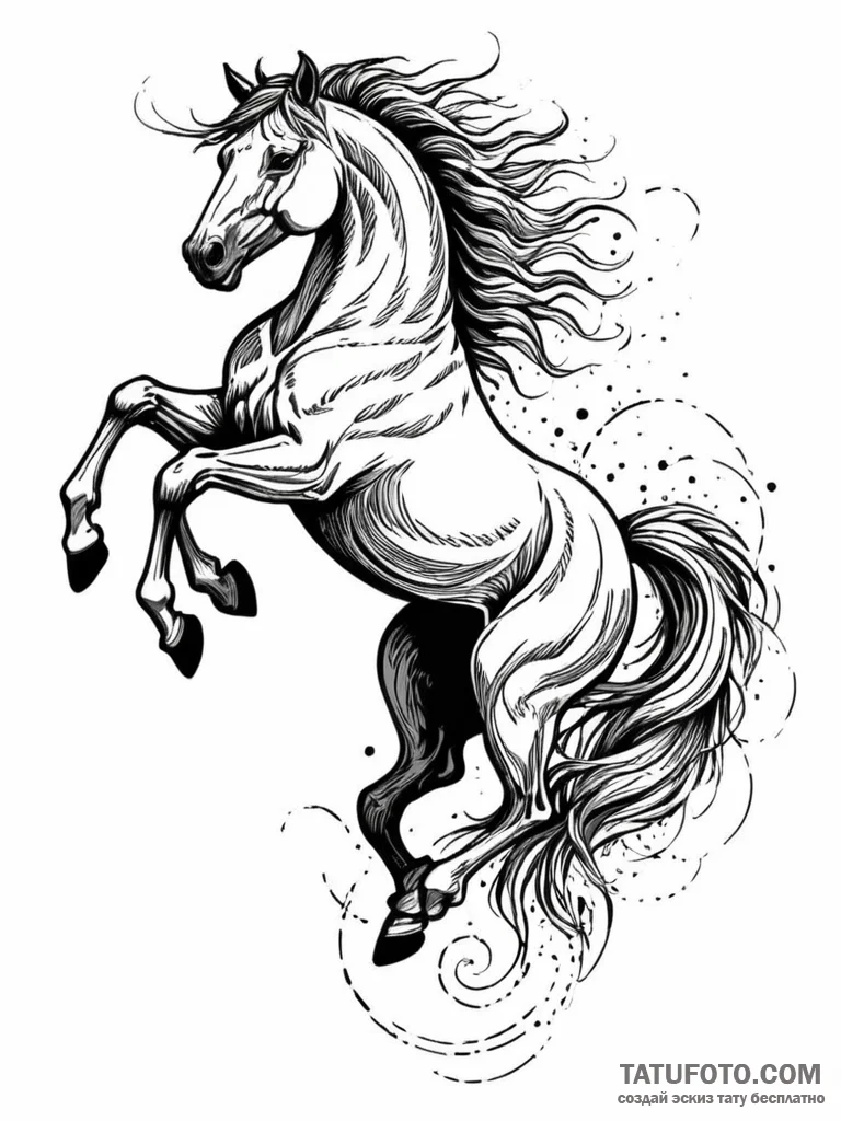 Tattoo sketch, kicking horse, wild data, a po... - эскиз тату (№1752383910_0, 13.07.2025 05:18) — Tatufoto.com