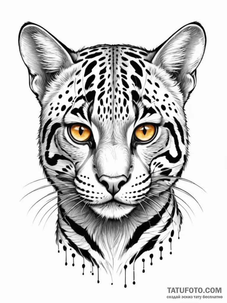 Tattoo sketch, ocelot's digital spots, a slee... - эскиз тату (№1752384081_0, 13.07.2025 05:21) — Tatufoto.com